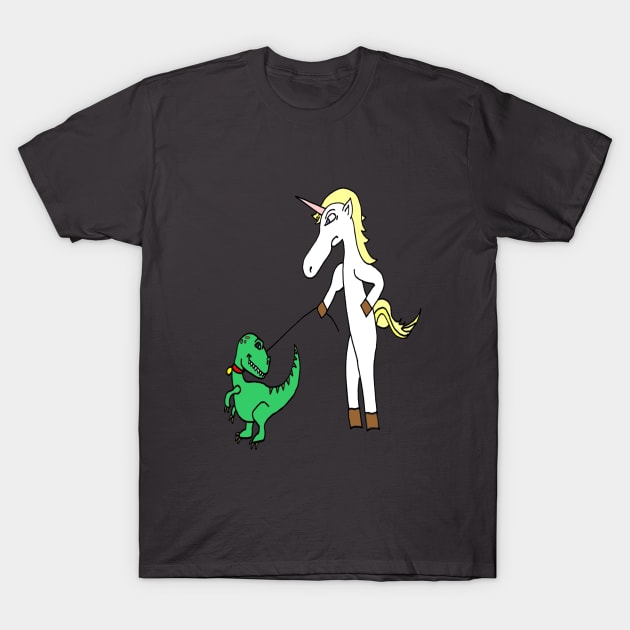 Unicorn Walks Baby T-Rex Dinosaur T-Shirt by GreysonCole